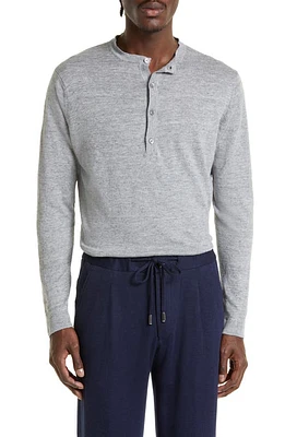 Thom Sweeney Linen & Cotton Henley in Grey at Nordstrom, Size X-Large