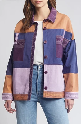 SESSÙN Alghero Colorblock Jacket Purple Tan at Nordstrom,