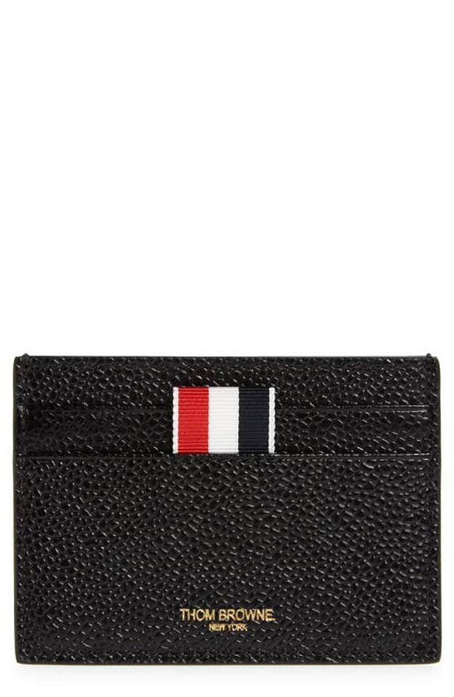 Thom Browne Grained Leather & Canvas Card Holder in Black at Nordstrom