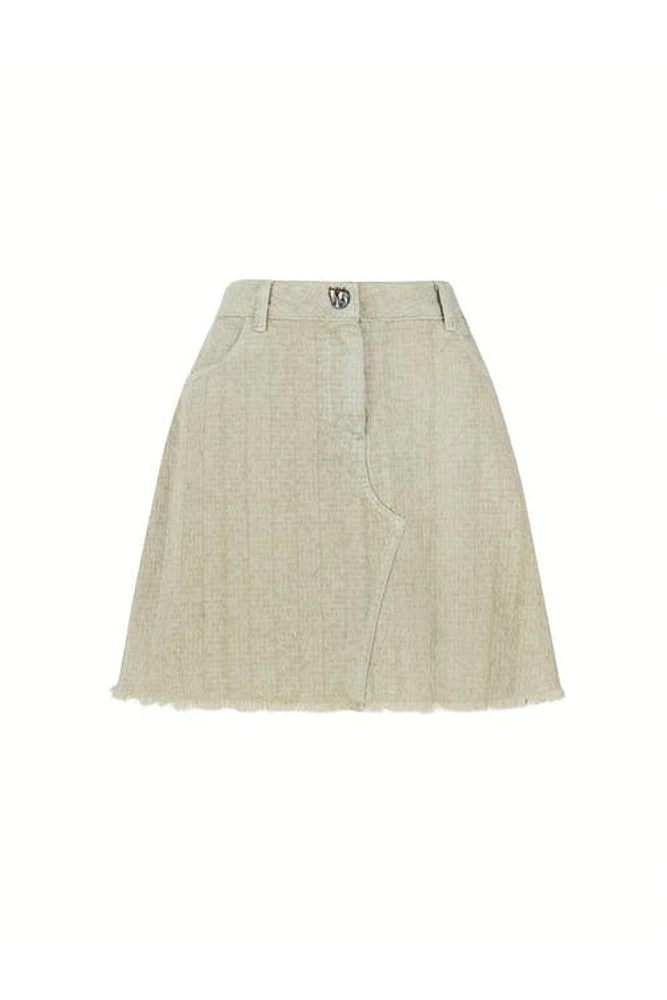 Nocturne Tasseled Mini Denim Skirt in Beige at Nordstrom