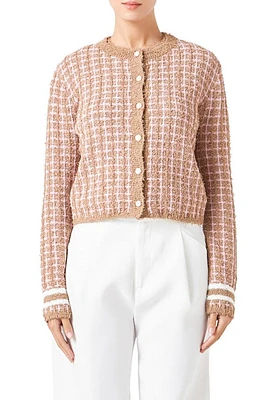 Endless Rose Check Cardigan in Camel/Pink at Nordstrom, Size Small