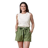 Hope & Henry Womens' Cinched Waist Short in Olive Light Linen at Nordstrom