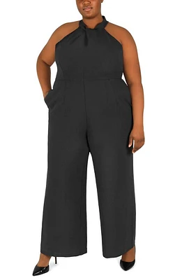 Julia Jordan Sleeveless Twisted Halter Wide Leg Jumpsuit Black at Nordstrom,