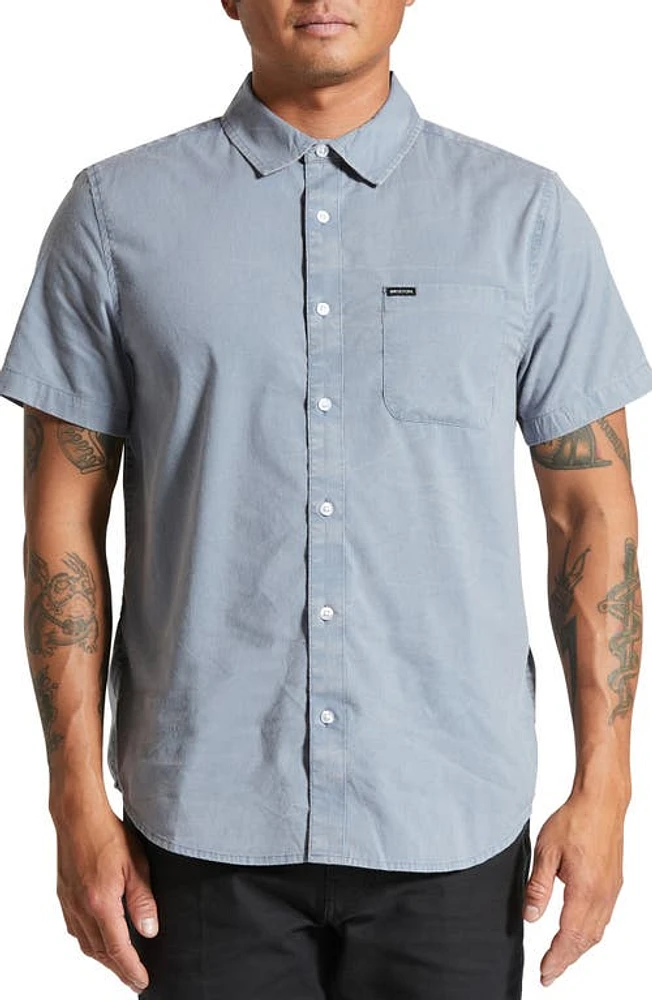 Brixton Charter Classic Fit Short Sleeve Button-Up Shirt Flint Stone Blue Sol Wash at Nordstrom,