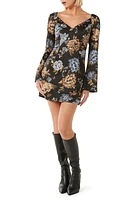 Ever New Floral Print Long Sleeve Minidress Blue Hastings at Nordstrom,