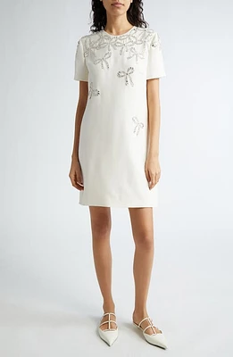 Valentino Garavani Croc Jacquard Short Sleeve Wool & Silk Minidress in Avorio/Silver at Nordstrom, Size 6 Us