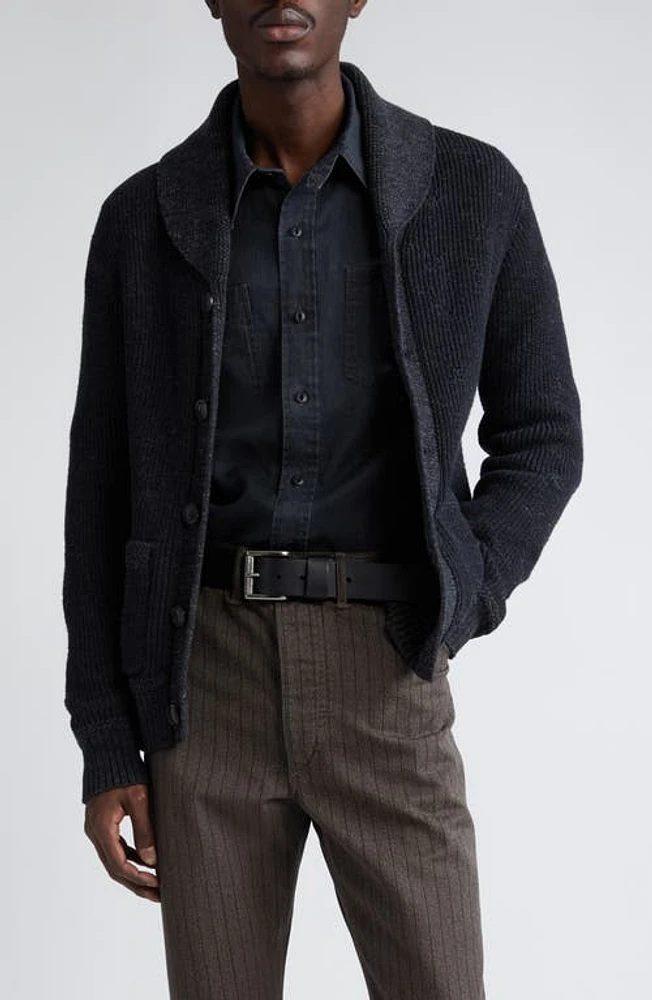 Double RL Repaired Cotton Shawl Collar Cardigan Black at Nordstrom,