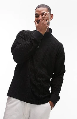 Topman Oversize Velour Quarter Zip Pullover Black at Nordstrom,