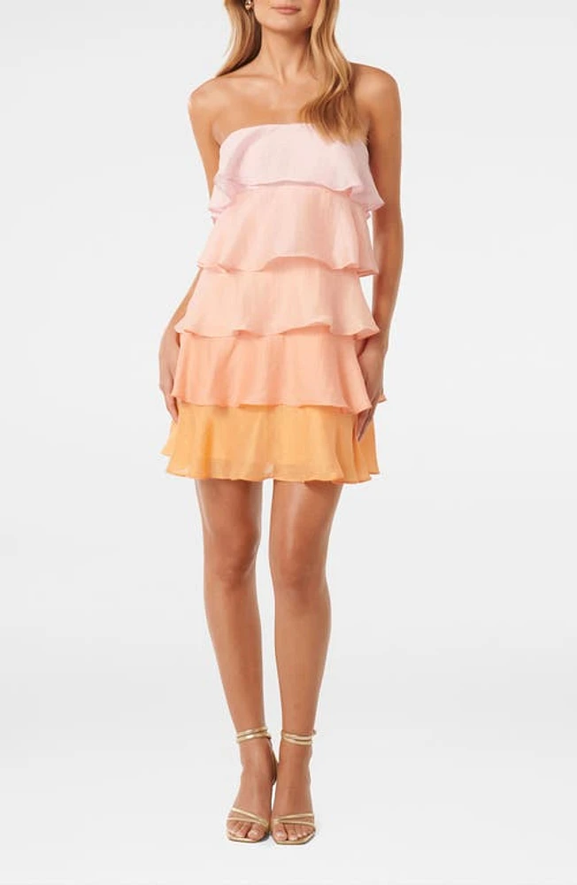 Ever New Cleo Ombre Ruffle Strapless Minidress Orange at Nordstrom,