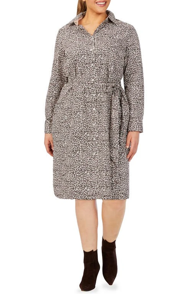 Foxcroft Rocca Luxe Leopard Long Sleeve Shirtdress Dark Chocolate at Nordstrom,