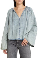 FRAME Tie Neck Denim Top Aries at Nordstrom,