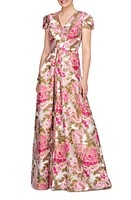 Kay Unger Odessa Metallic Floral A-Line Gown Wild Raspberry at Nordstrom,