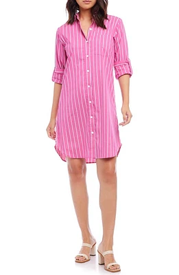 Karen Kane Stripe Long Sleeve Cotton Blend Shirtdress Fuchsia at Nordstrom,