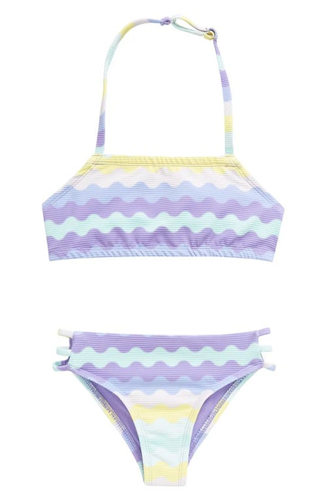 Miken Swim Kids' Ribbed Two-Piece Swimsuit Dahlia Purple/Aruba Blue at Nordstrom,