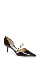 Jimmy Choo Aurelie Imitation Pearl Strap Pointed Toe Pump Black/White at Nordstrom,