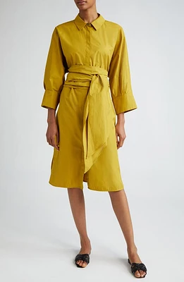 Max Mara Tabata Belted Cotton Shirtdress Yellow at Nordstrom,