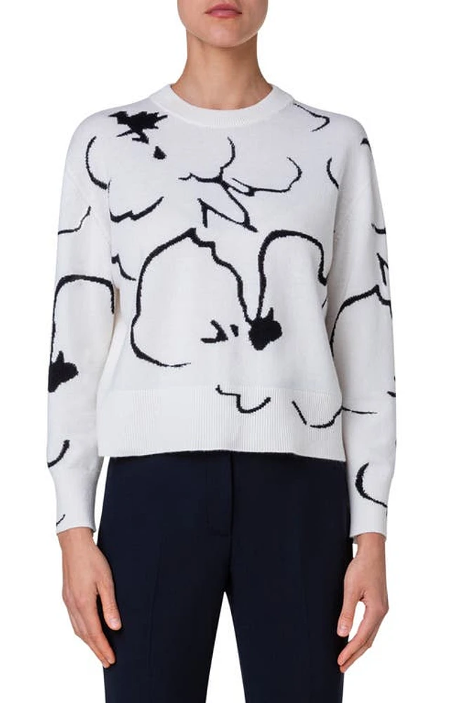 Akris Abraham Flower Intarsia Cashmere Blend Sweater Ecru-Black at Nordstrom,