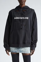 Balenciaga Mirror Logo Oversized Ripped Hoodie Faded Black/White at Nordstrom,