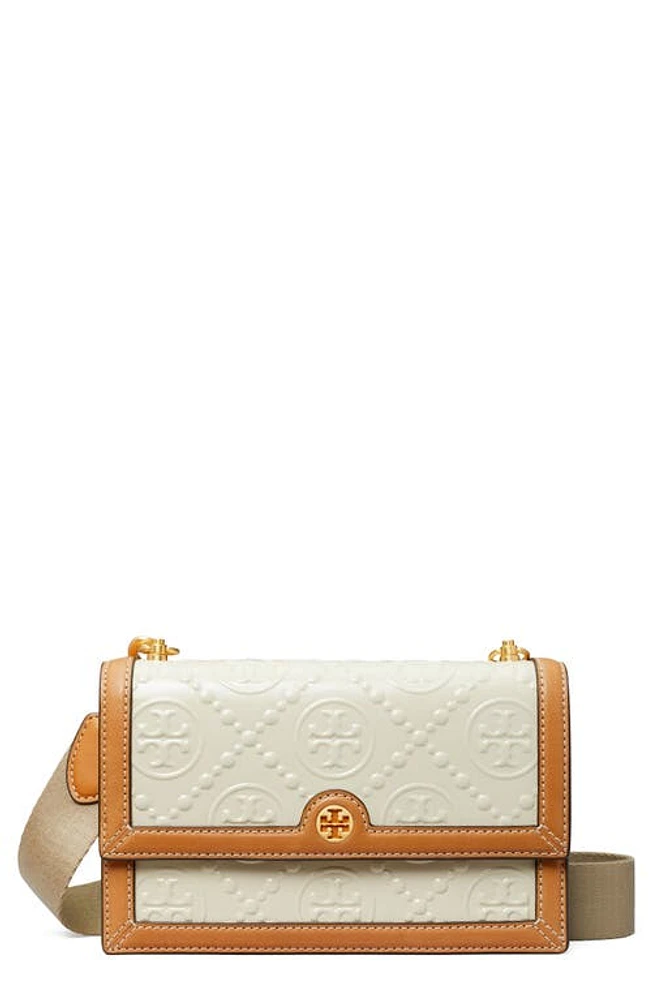 Tory Burch Mini T Monogram Embossed Patent Leather Shoulder Bag in Cream at Nordstrom