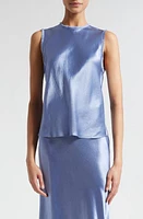 Vince Frayed Edge Sleeveless Satin Shell Azure Gem at Nordstrom,