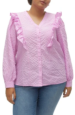 VERO MODA CURVE Cira Ruffle Shoulder Button-Up Shirt Pastel Lavender at Nordstrom,