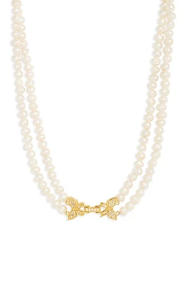 VIDAKUSH Butterfly Clasp Freshwater Pearl Necklace in Pearl/Gold at Nordstrom, Size 14