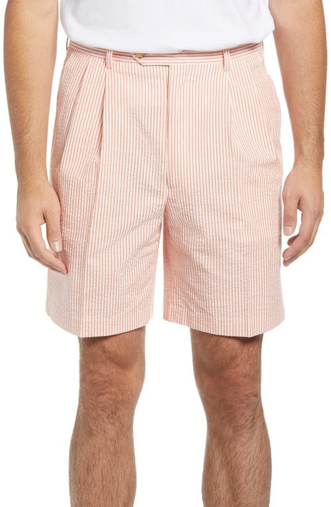 Berle Pleated Seersucker Shorts Orange at Nordstrom,