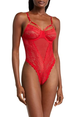 Coquette Lace & Mesh Teddy Red at Nordstrom,