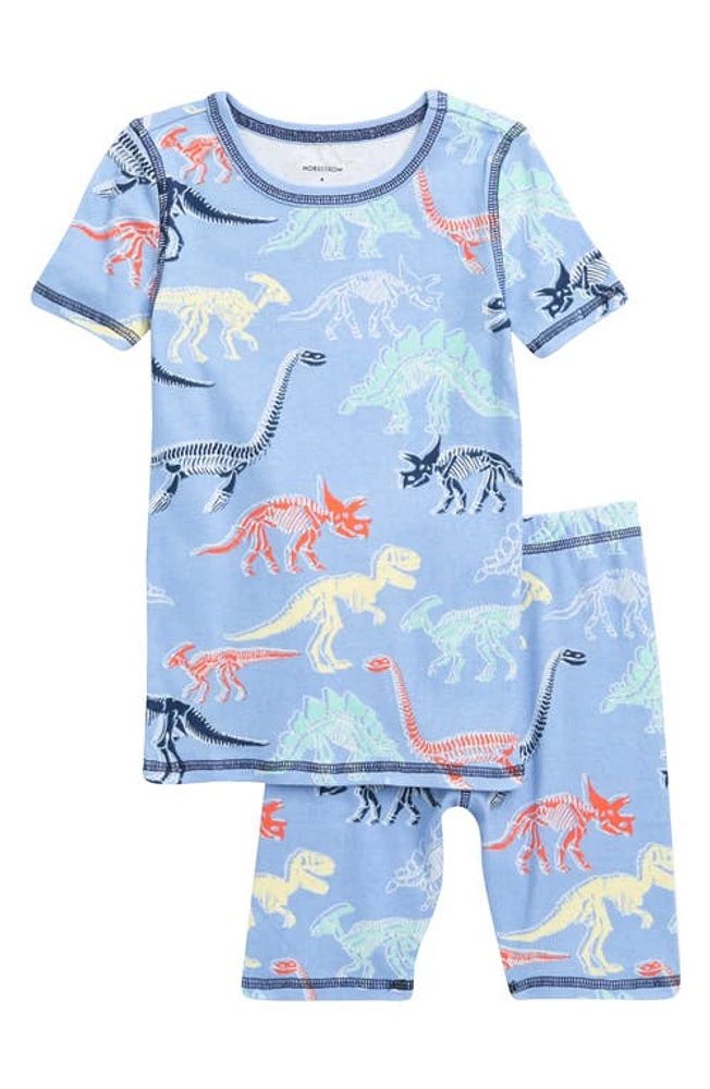 Nordstrom Kids' Glow the Dark Fitted Two-Piece Short Pajamas Blue Frozen- Multi Dino at Nordstrom,