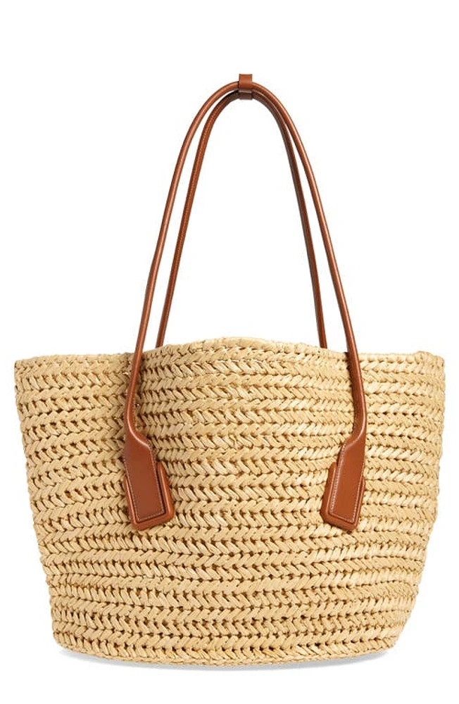 Bottega Veneta Medium Arco Crochet Raffia Tote in 8518 Natural-Wood/Wo-N-G at Nordstrom