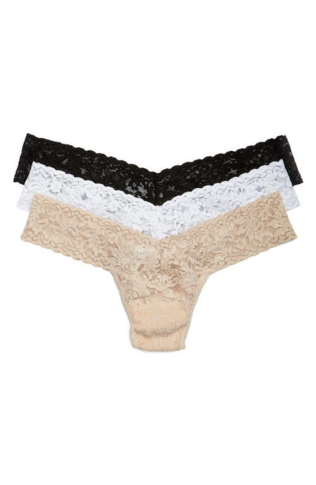 Hanky Panky 3-Pack Low Rise Thong in Black/White/Chai at Nordstrom