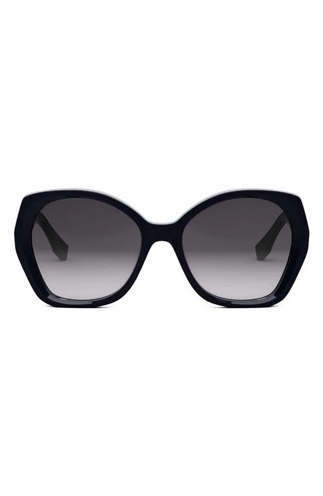 'Fendi Lettering 57mm Gradient Butterfly Sunglasses in Shiny Blue /Gradient Smoke at Nordstrom