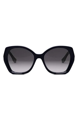 'Fendi Lettering 57mm Gradient Butterfly Sunglasses in Shiny Blue /Gradient Smoke at Nordstrom