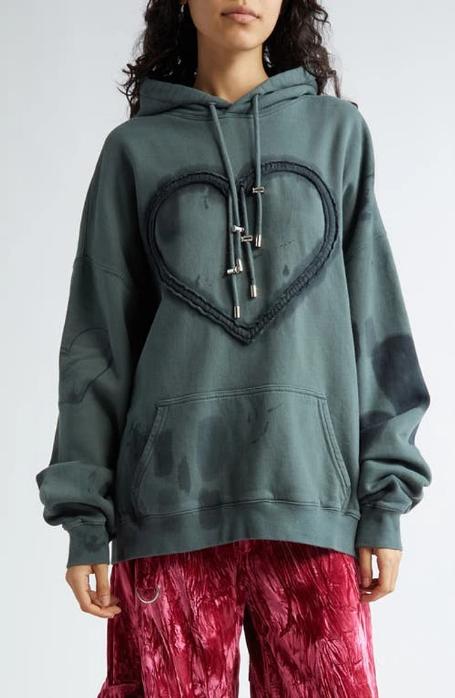 Collina Strada Heart Drawstring Cotton Hoodie Black Burst at Nordstrom,