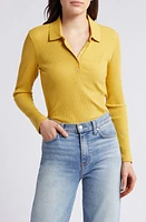 Treasure & Bond Rib Long Sleeve Polo Olive Sauterne at Nordstrom,