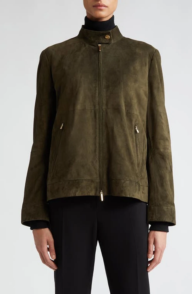 Max Mara Jene Suede Biker Jacket Kaki at Nordstrom,