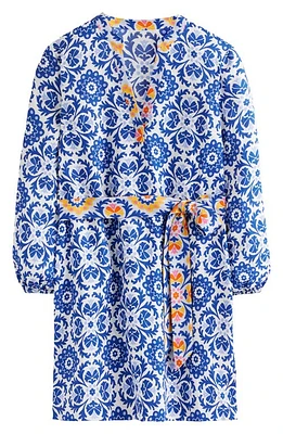 Boden Cleo Floral Print Long Sleeve Linen Dress Mosaic Bloom at Nordstrom,