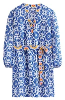 Boden Cleo Floral Print Long Sleeve Linen Dress Mosaic Bloom at Nordstrom,