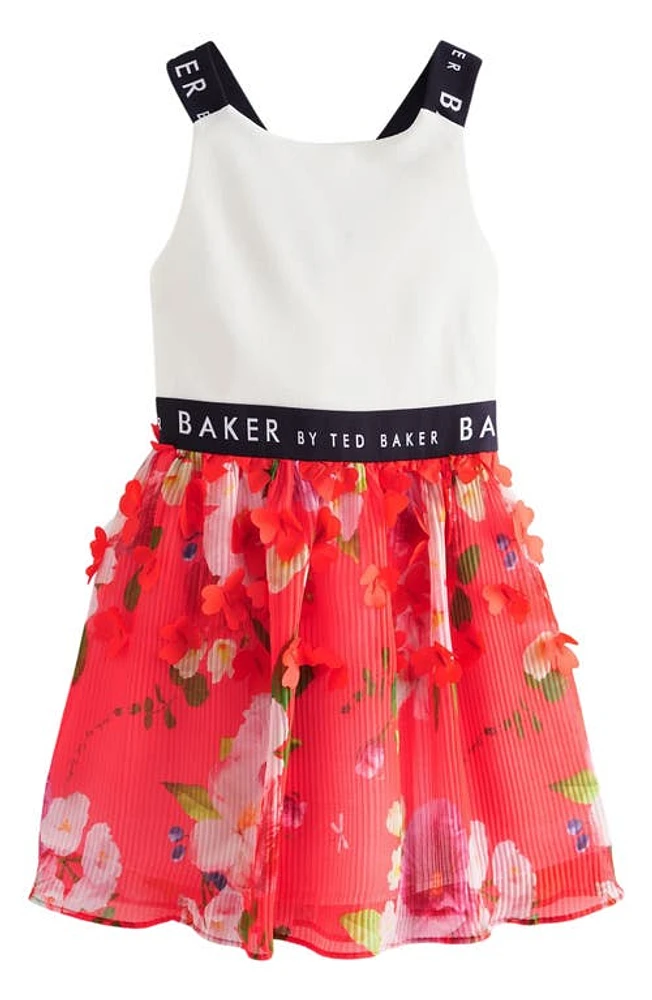 Baker by Ted Kids' 3D Floral Fit & Flare Dress Red at Nordstrom,