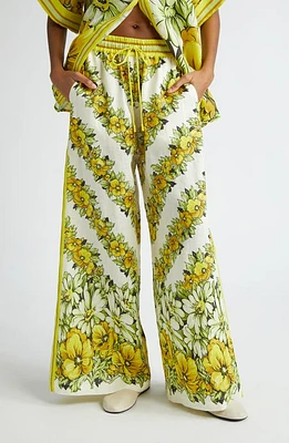 ALEMAIS Gisela Floral Linen Wide Leg Pants Yellow at Nordstrom,