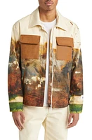 KROST Landscape Print Cotton Zip-Up Jacket in Beige Multi at Nordstrom, Size Large