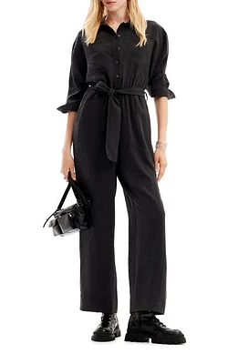 Desigual Carry Tie Waist Long Sleeve Boilersuit Black at Nordstrom,