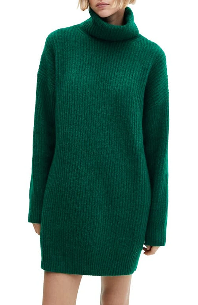 MANGO Turtleneck Rib Sweater Dress Dark Green at Nordstrom,