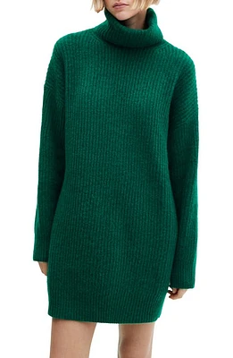 MANGO Turtleneck Rib Sweater Dress Dark Green at Nordstrom,