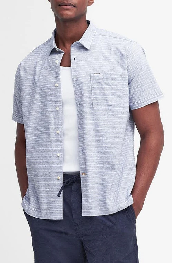 Barbour Ashgill Regular Fit Heathered Stripe Short Sleeve Button-Up Shirt Navy at Nordstrom,