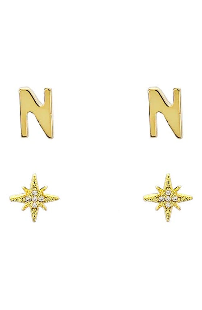 Panacea Initial Starburst Set of 2 Stud Earrings in Gold-N at Nordstrom