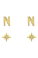 Panacea Initial Starburst Set of 2 Stud Earrings in Gold-N at Nordstrom