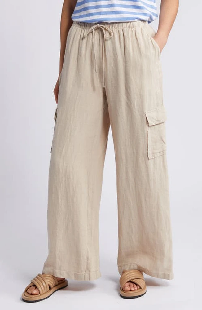 caslon(r) Drawstring Wide Leg Linen Cargo Pants at Nordstrom,