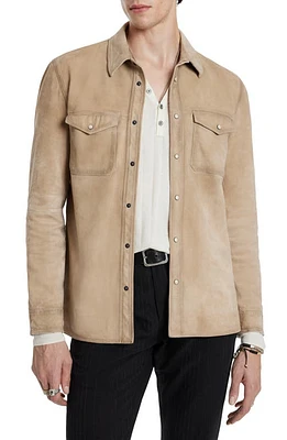 John Varvatos Lionnell Goat Suede Snap-Up Shirt Jacket Camel at Nordstrom,