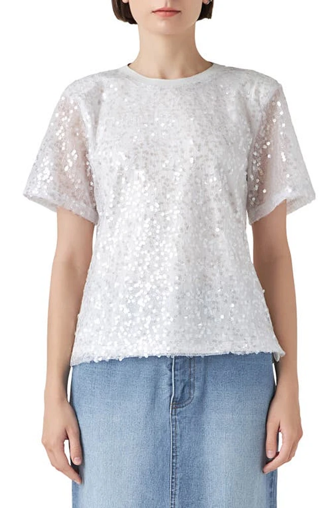 Grey Lab Sequin Padded Shoulder Back Cutout Top at Nordstrom,